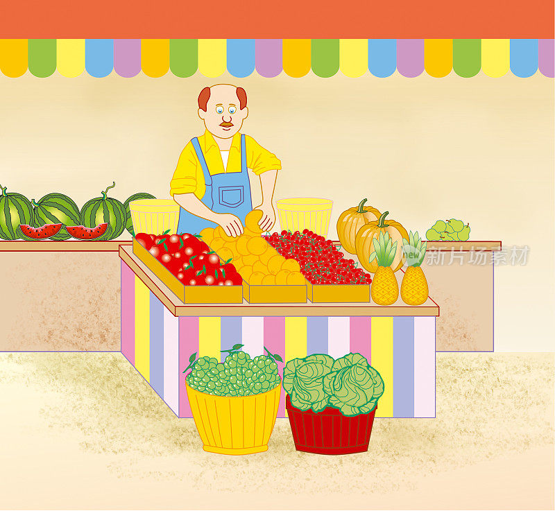 在街市售卖蔬菜及水果的蔬菜水果商- jpg插图